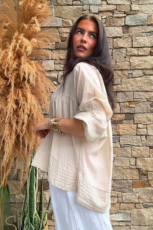 Prairie Pintuck Cotton Smock Stone